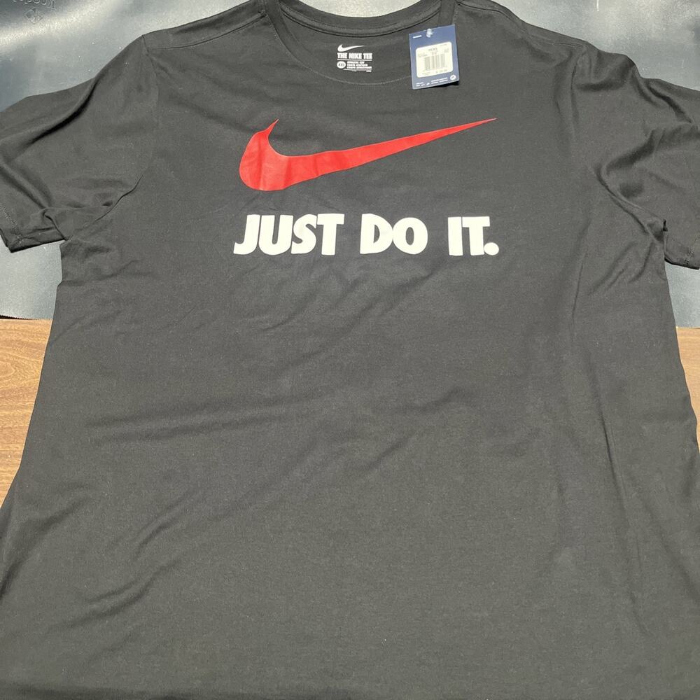 Nike T Shirt Men’s 2XL Just Do It With Logo Short Sleeve Black Athletic Fit. C5